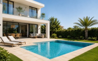 Casa moderna con piscina privada que ilustra cómo disponer de piscina puede aumentar el valor de una vivienda en España.