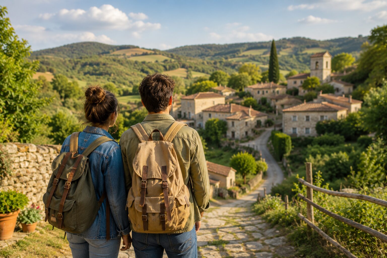 Pareja de jóvenes contempla un pueblo rural como destino para iniciar un nuevo proyecto de vida y mudarse desde la ciudad.