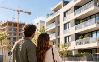 Pareja contempla una promoción de viviendas de obra nueva en construcción